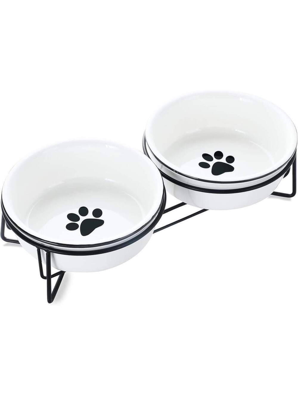 Raised Ceramic Dog Bowls with Metal Stand, 15oz Double Bowl Set